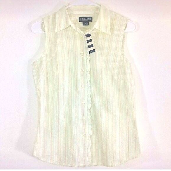 Land’s End NEW Green Stripe Sleeveless Button Down Shirt - Picture 1 of 6